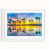 Abstract art print depicting a serene Thai landscape in muted green and blue tones, framed with a white mat.