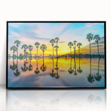 Large abstract wall art featuring a stylized depiction of a Thai landscape in muted earth tones, framed in black acrylic.