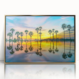 Acrylic print of a serene Thai landscape in muted earth tones, framed in gold, suitable for modern art wall decor.