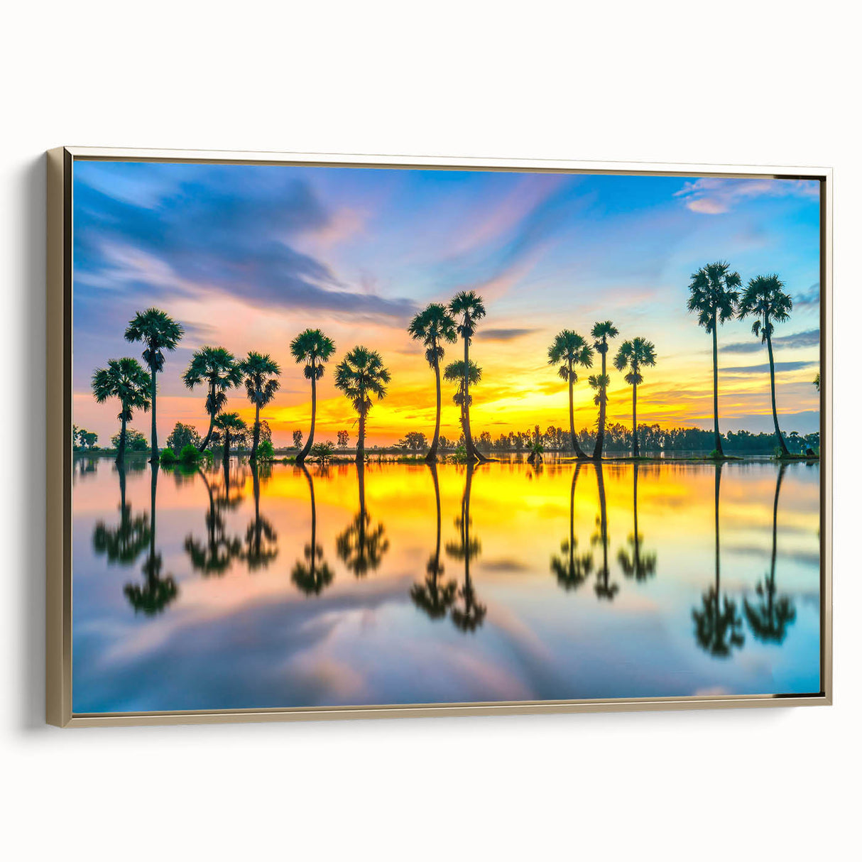 Landscape art painting of a Thai scenery on a black vintage poster framed canvas, suitable for bedroom decor.