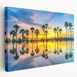 Large art canvas depicting a serene Thai landscape in muted green and blue tones, suitable for kitchen wall art.