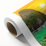 Art deco poster featuring a serene Vietnamese landscape in muted green and blue tones.