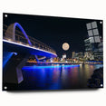 Acrylic glass print of Perth, Australia skyline in muted blues and greens, suitable for bedroom or dining room decor.