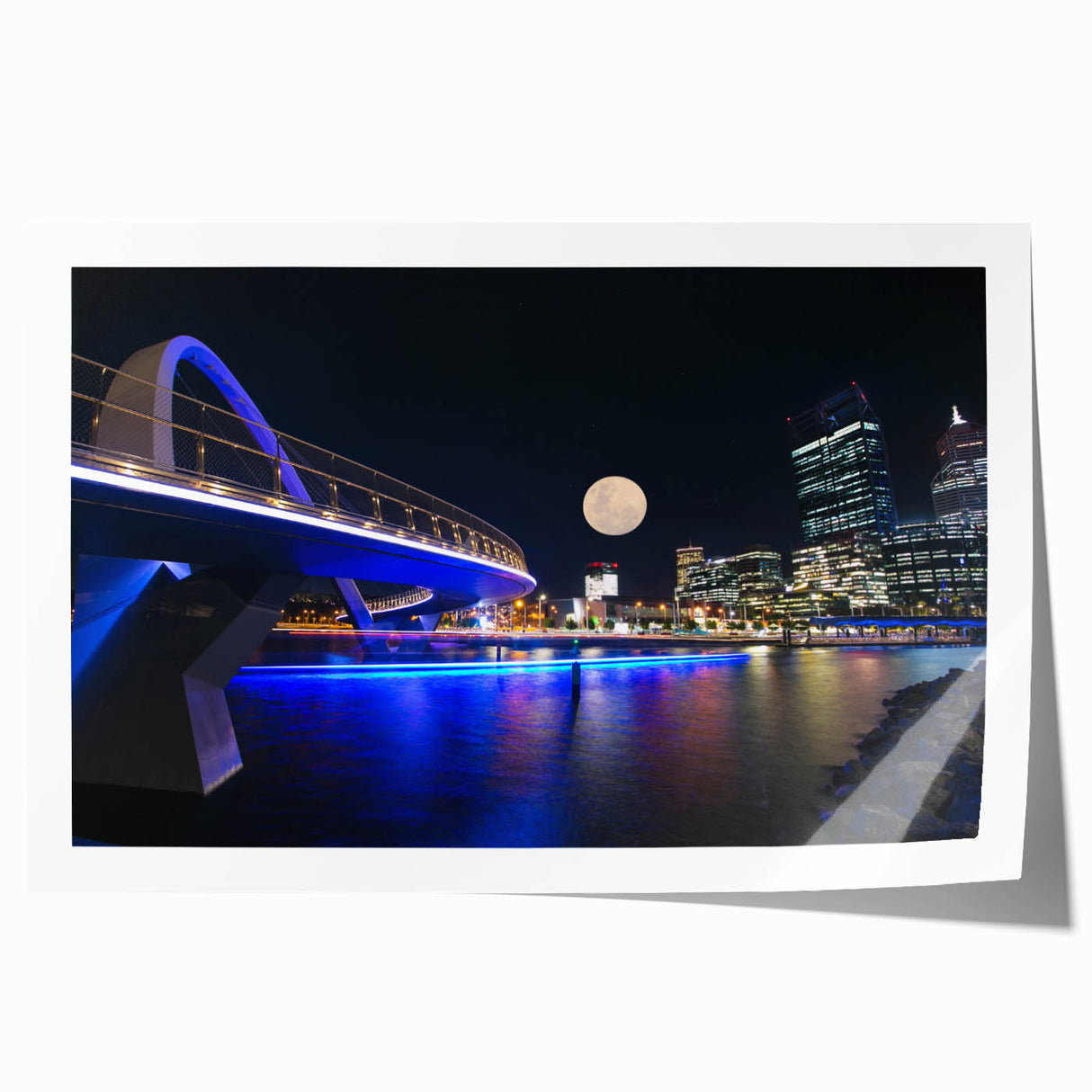 Extra large rolled print of Perth, Australia scenery in muted green and blue tones, ideal for dining room wall art.