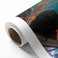 Art deco poster of Quebec scenery in subdued green and blue tones on rolled canvas, suitable for nursery wall art.