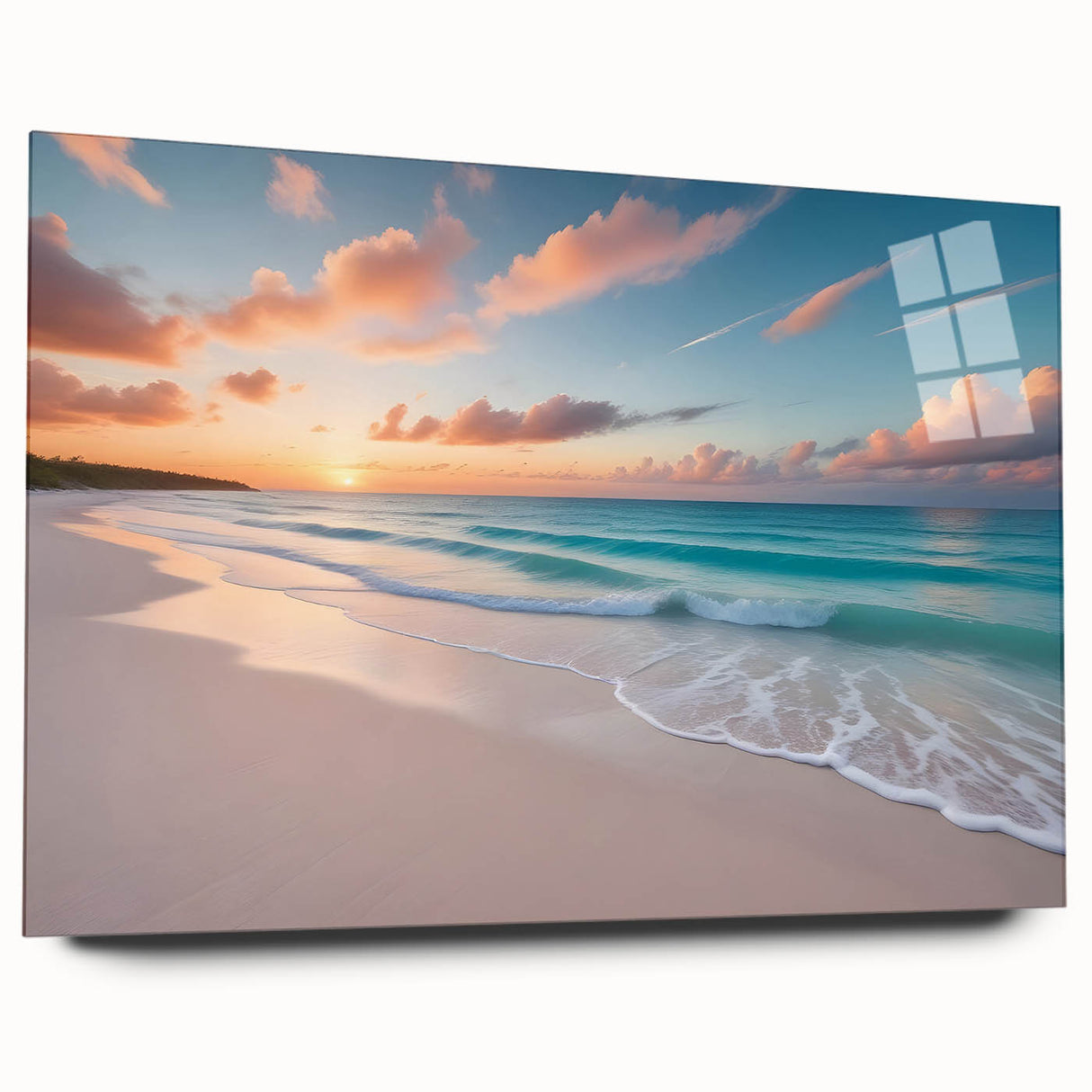Acrylic print of a Caribbean scenery with vivid blue and green hues, suitable for bedroom or dining room decor.