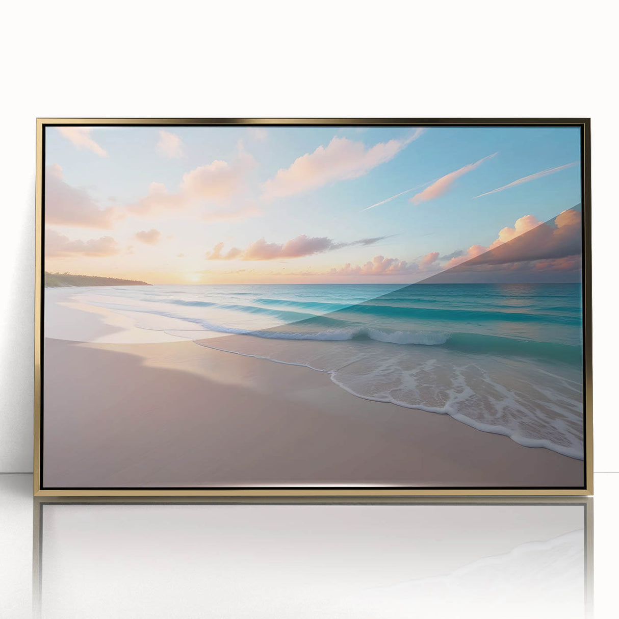 Art deco poster featuring a Caribbean Cuba scenery in gold-toned acrylic, framed, ideal for modern art wall decor.