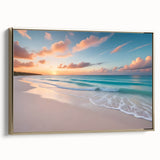 Vintage poster art of a Caribbean scene on framed canvas, featuring vibrant colors and gold accents.