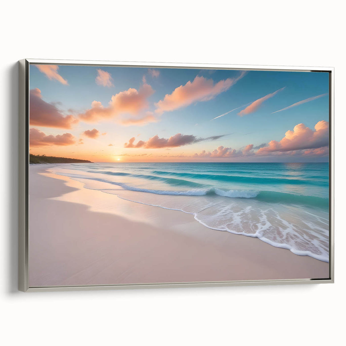 Landscape painting of a Caribbean scene on a framed canvas, featuring muted earth tones, perfect for bedroom wall decor.