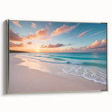 Landscape painting of a Caribbean scene on a framed canvas, featuring muted earth tones, perfect for bedroom wall decor.