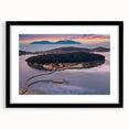 Extra large abstract art print featuring vibrant, colorful scenery of Albania on a textured canvas, framed in black.