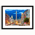 Extra large abstract art print featuring a colorful, textured depiction of a European scenery, framed in black.