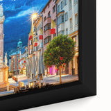Extra large framed canvas depicting a textured, colorful Austrian landscape in black, ideal for living room decor.