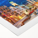 Art deco poster of a European Austrian landscape in muted earth tones on rolled canvas, ideal for dining room decor.