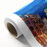 Art Deco style poster of European scenery in muted earth tones on rolled canvas, ideal for nursery wall art.