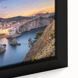 Extra large framed canvas featuring a textured depiction of a Croatian landscape in black with colorful accents.