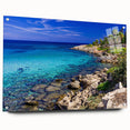 Acrylic print of a serene Cyprus landscape in muted earth tones, ideal for dining room decor.