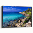 Black and white landscape art painting of a European Cyprus scenery on framed canvas, ideal for bedroom wall decor.