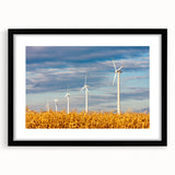 Abstract art print of colorful, textured scenery depicting a European landscape on a large framed canvas.