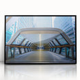Large abstract wall art depicting the London skyline in muted gray and blue tones on a framed acrylic.