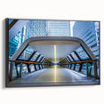 Black and white wall art featuring a vintage poster-style landscape of London on a framed canvas, ideal for bedroom decor.