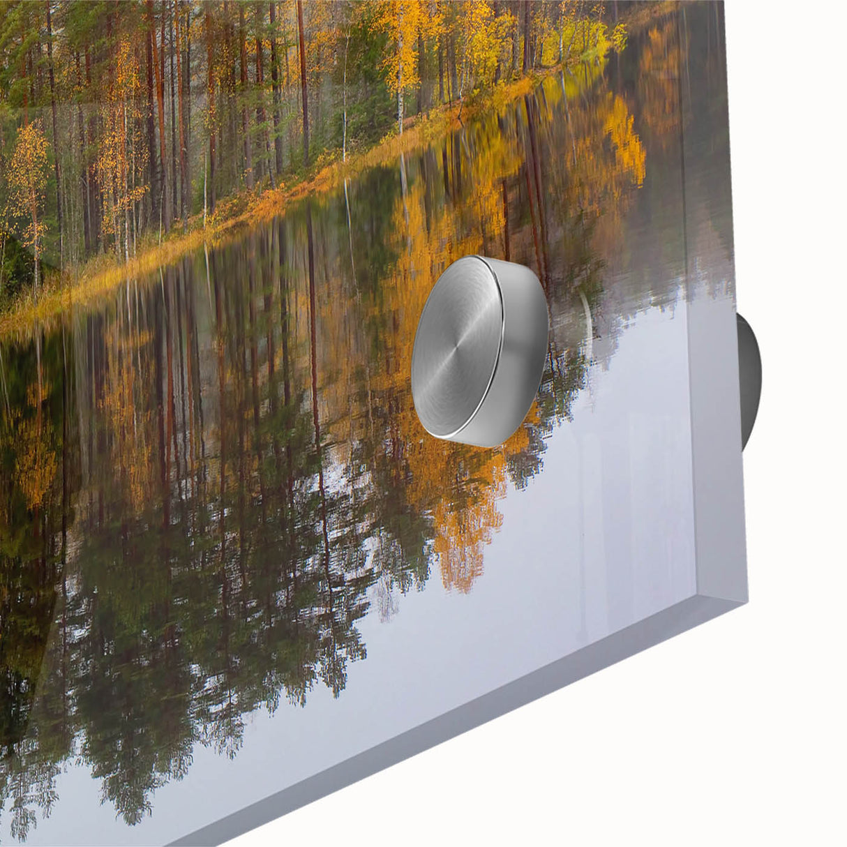 Large abstract wall art depicting a serene Finnish landscape in muted earth tones, acrylic print, ideal for dining room art.
