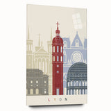 Acrylic print of a large abstract depiction of Lyon, France, in muted earth tones, suitable for bedroom or dining room decor.