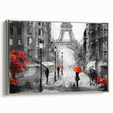 Landscape art painting of Paris featuring colorful art on a silver-framed canvas, ideal for living room decor.