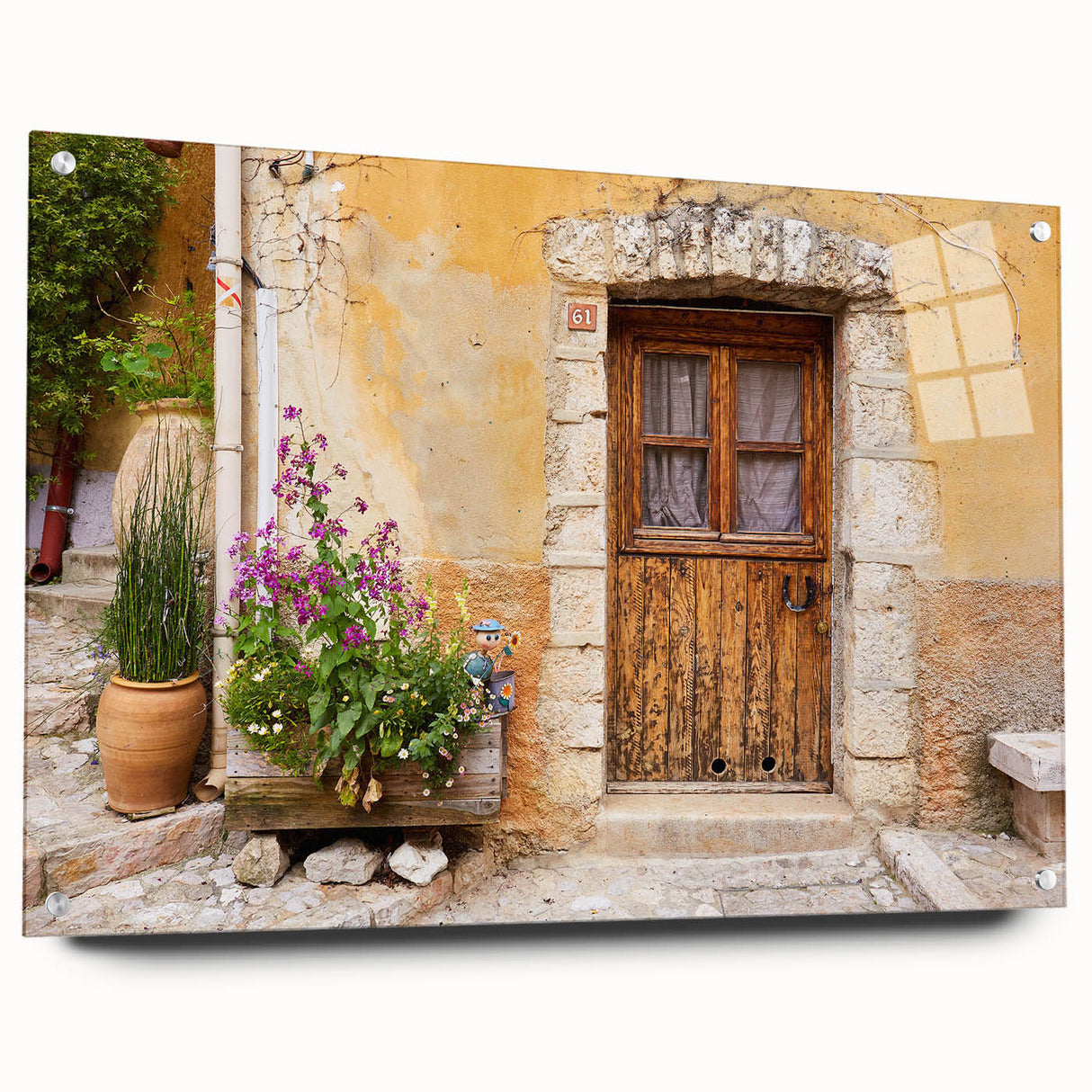 Acrylic print of a Provence landscape in muted earth tones, suitable for dining room decor.
