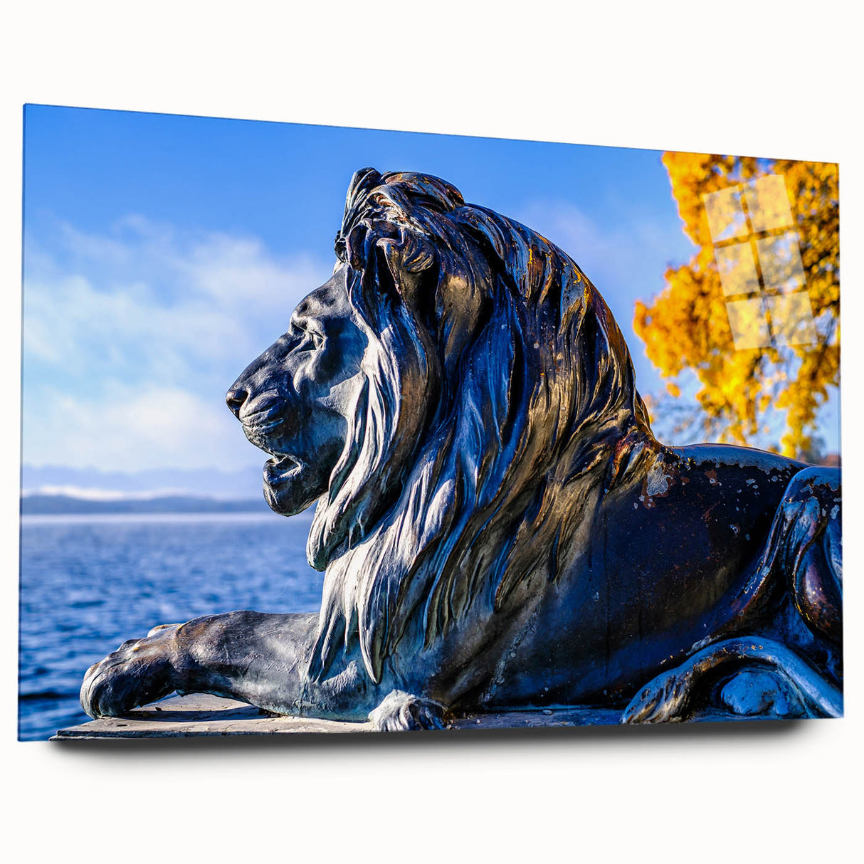 Acrylic print of a Bavarian landscape in muted green and blue tones, suitable for bedroom or dining room decor.