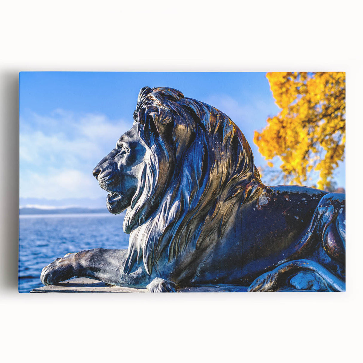 Black and white photograph of Bavarian landscape on stretched canvas, ideal for kitchen wall art.