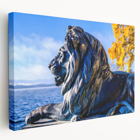 Large canvas print of a Bavarian landscape in muted green and blue tones, ideal for kitchen wall art.