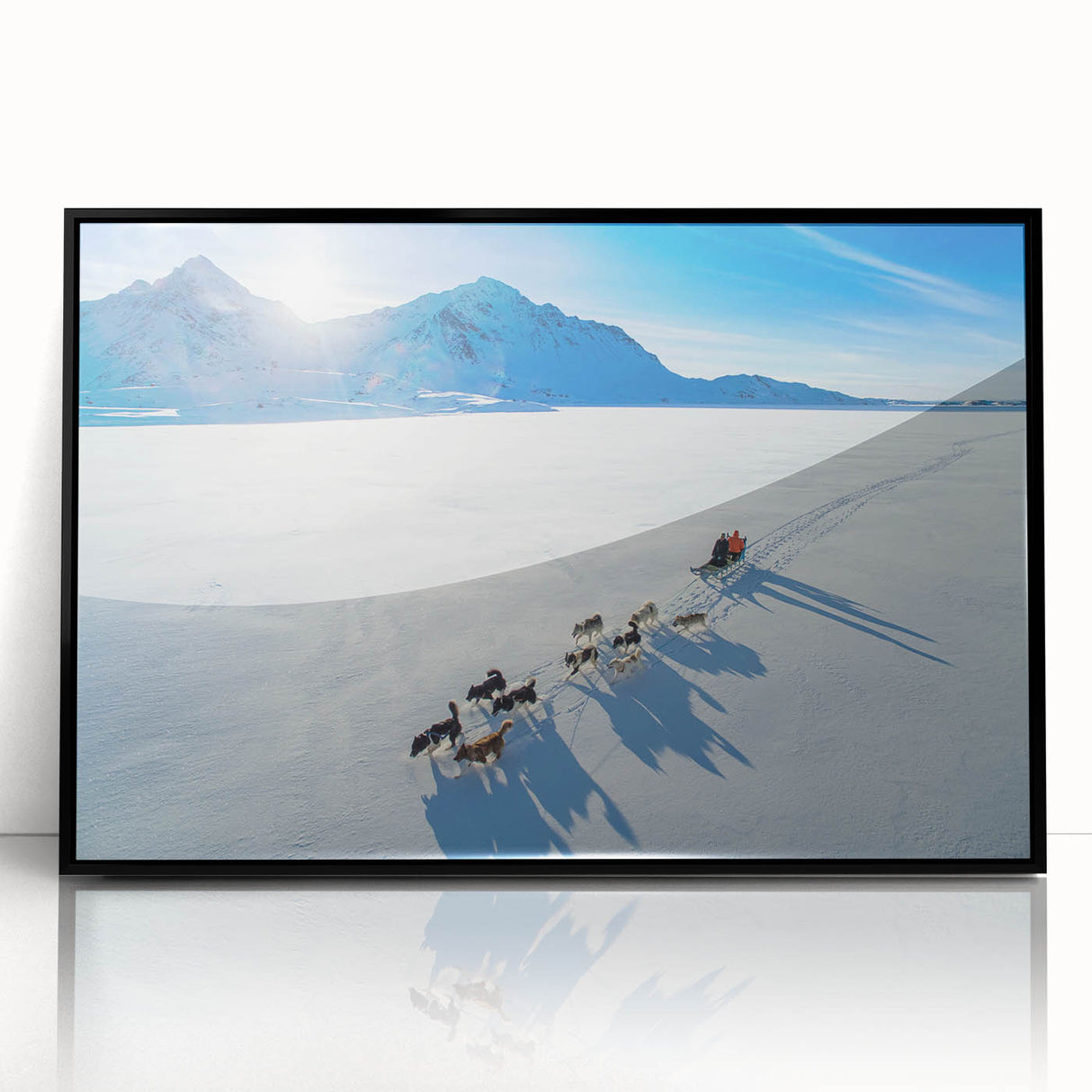 Large abstract wall art featuring a minimalist Greenland scenery in muted green tones on a framed acrylic.