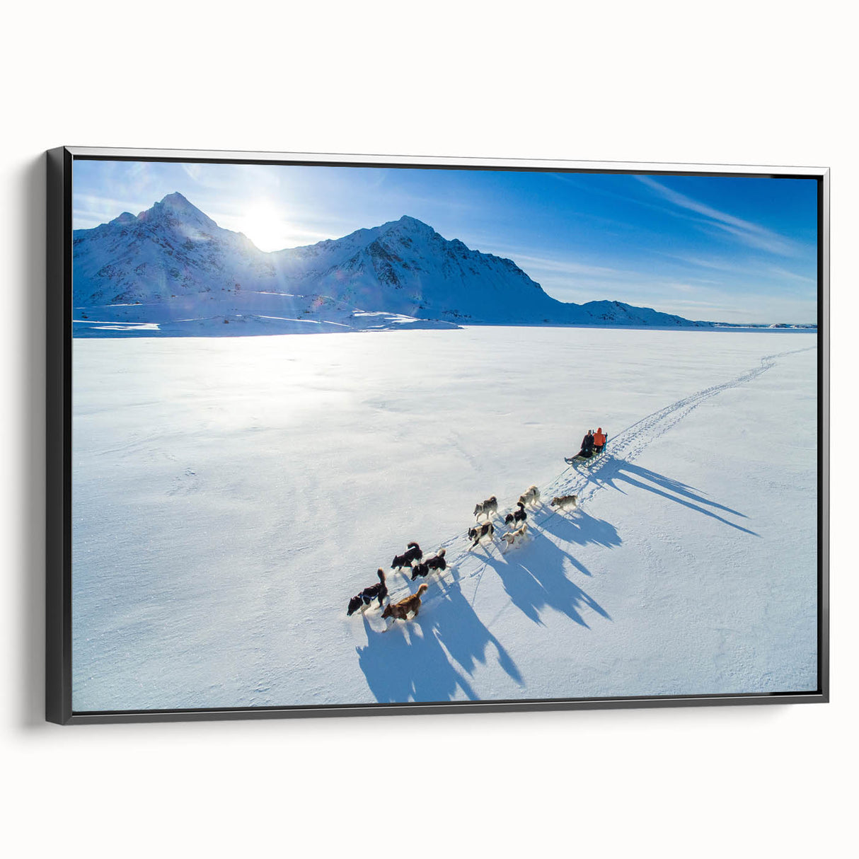 Black and white landscape art painting of Greenland on framed canvas, suitable for bedroom wall decor.