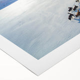 Art deco poster of a Greenland scenery in muted green and blue tones on rolled canvas, ideal for dining room wall art.