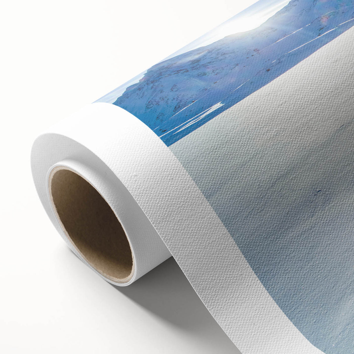 Art deco poster of a serene Greenland landscape with soft green and blue tones on rolled canvas, ideal for nursery wall art.