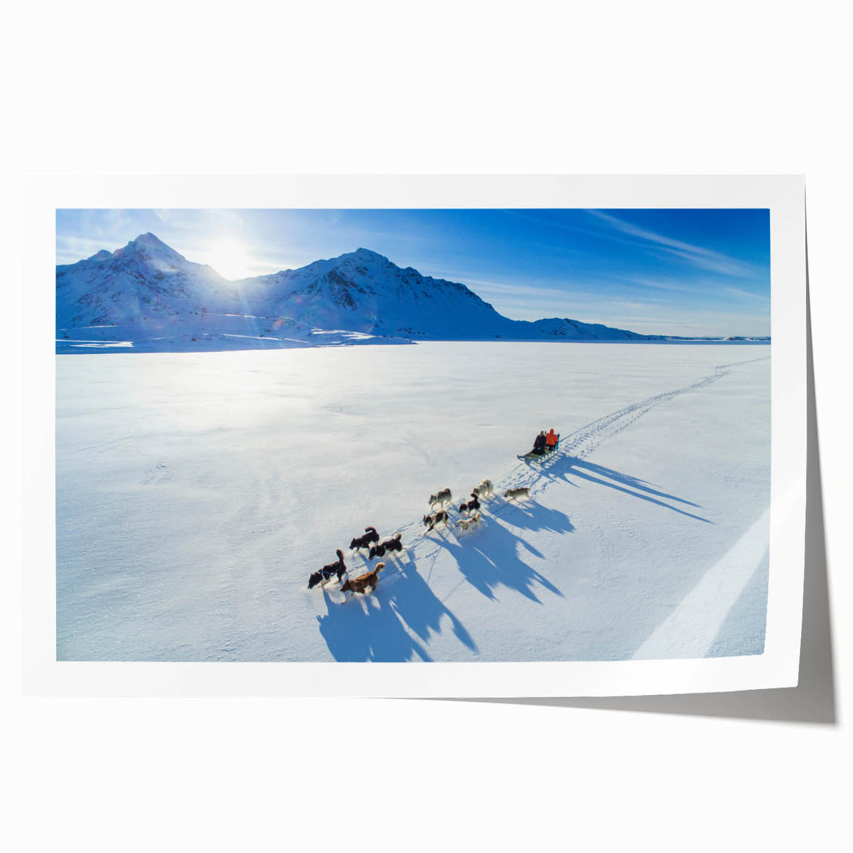 Extra large rolled print depicting a serene Greenland landscape in muted green and blue tones.