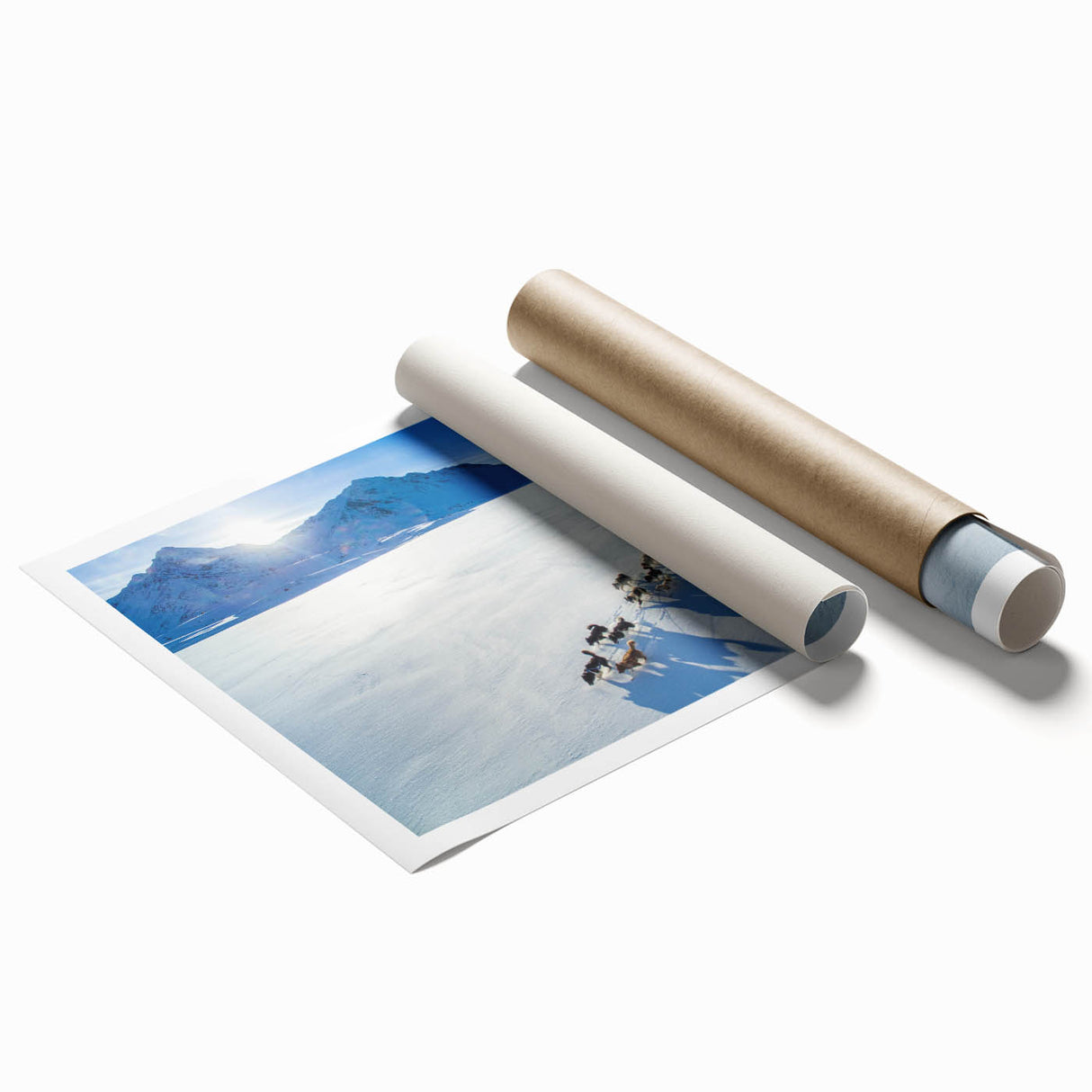 Extra large rolled print of a Greenland landscape with vibrant green hues, ideal for classy bathroom wall art.