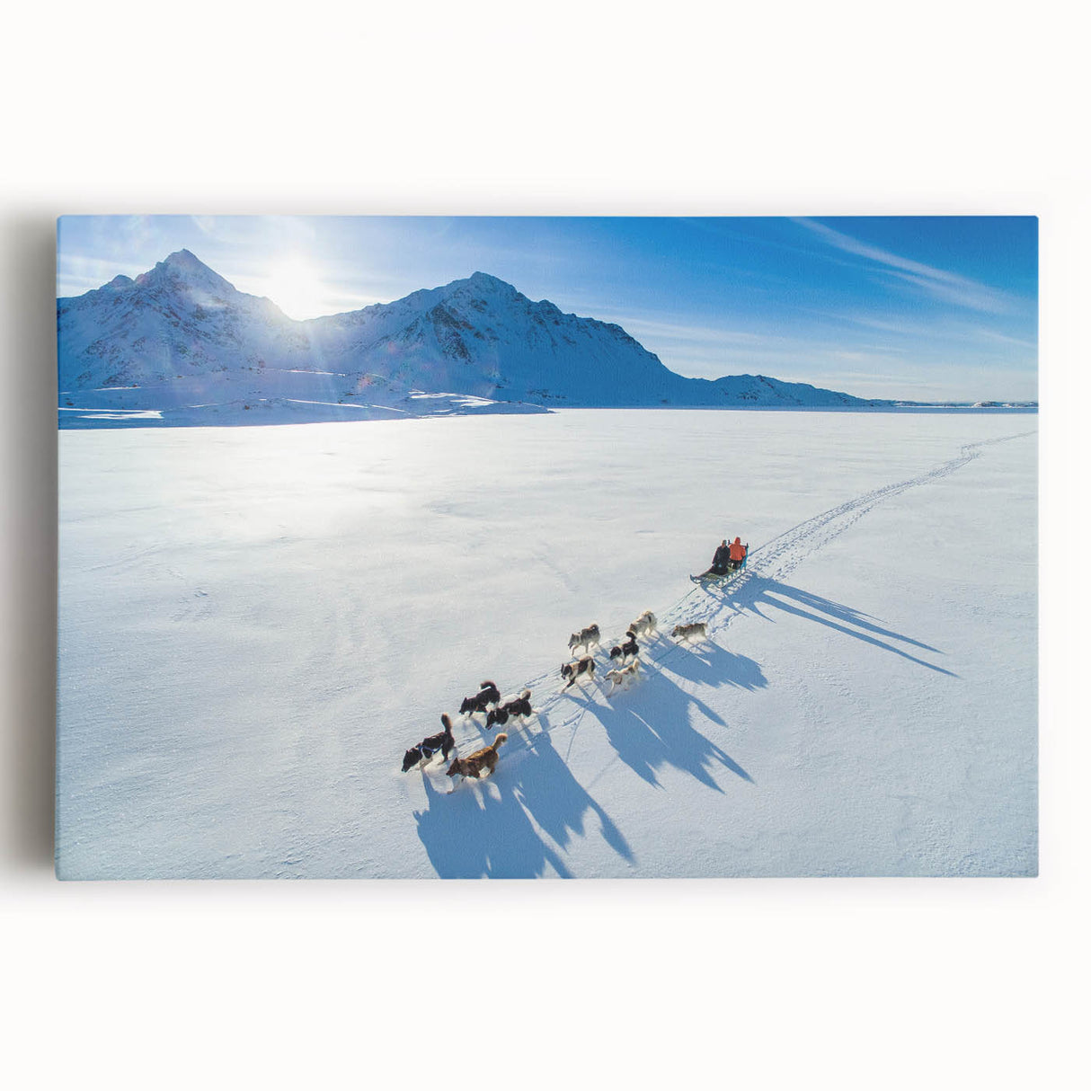 Black and white stretched canvas featuring a serene Greenland landscape, ideal for kitchen wall art.