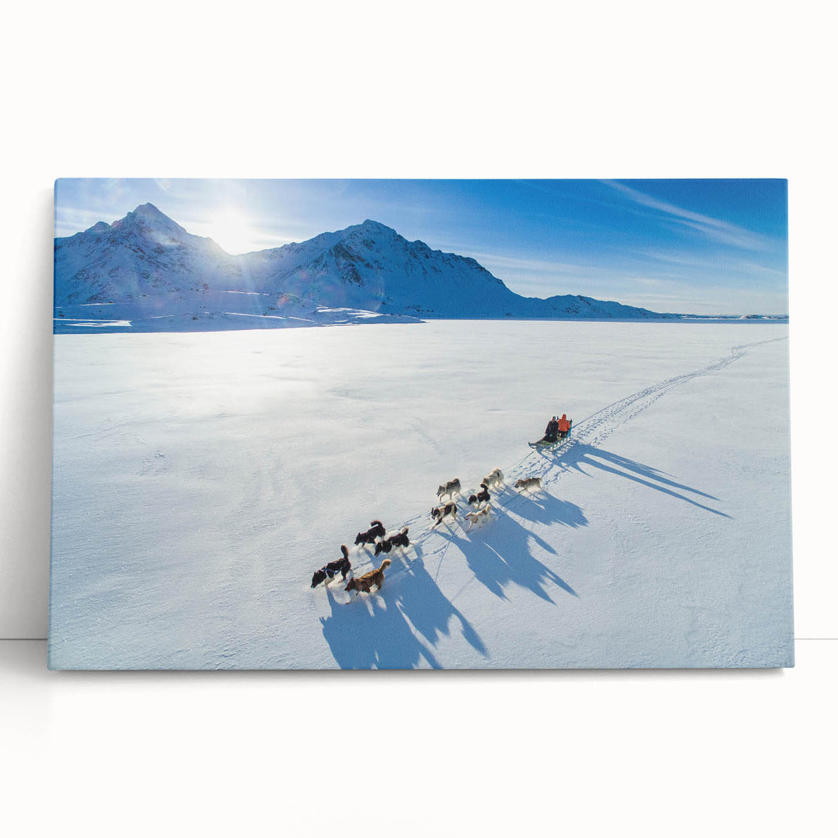 Black and white photograph of a Greenland landscape on large stretched canvas, suitable for kitchen wall art.