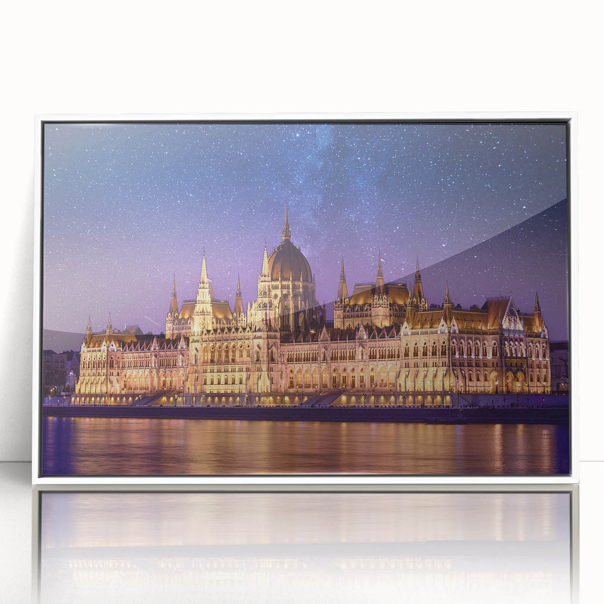 Mid-century modernist art depicting a European Hungarian landscape on a framed acrylic print, featuring muted earth tones.