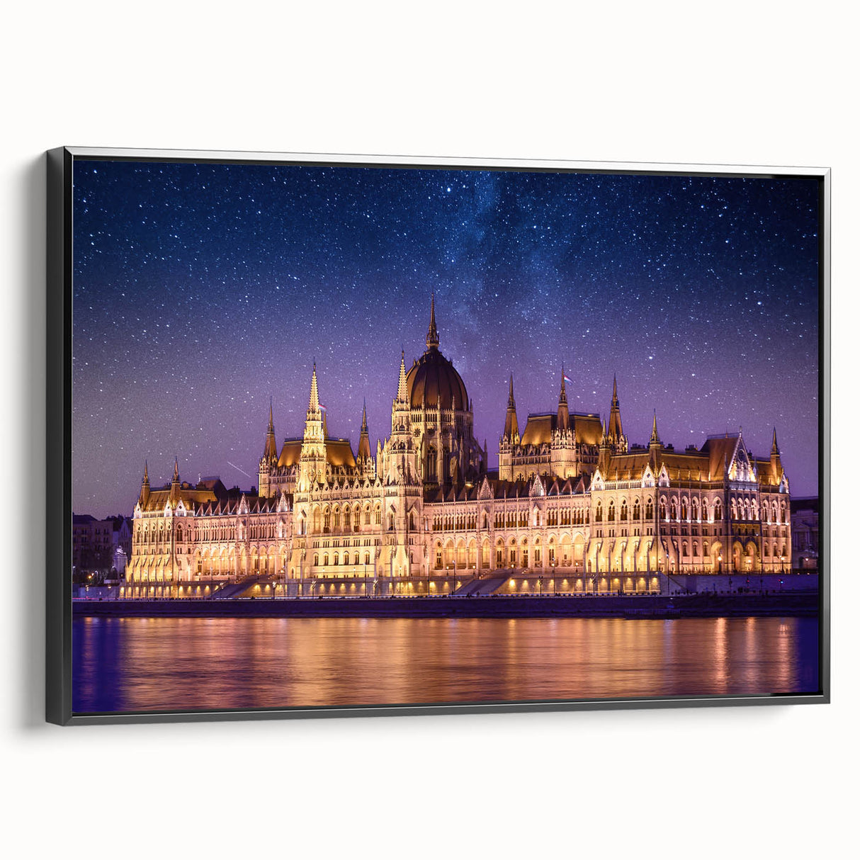 Framed canvas featuring a black and white vintage poster art of a European landscape, ideal for bedroom wall decor.