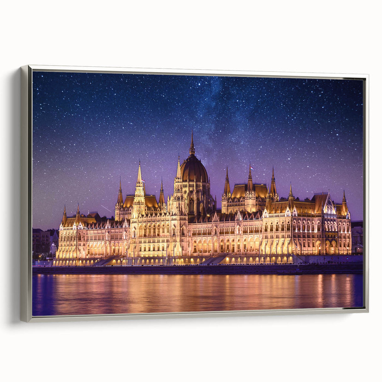 Framed canvas of a vintage-style landscape painting depicting a colorful Hungarian scenery, ideal for living room decor.