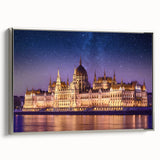 Framed canvas of a vintage-style landscape painting depicting a colorful Hungarian scenery, ideal for living room decor.