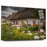 Large abstract wall art of a serene Irish landscape in muted green and blue tones, acrylic print.