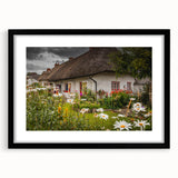 Extra large textured abstract art print of a colorful Irish landscape on a black-framed canvas.