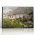 Large abstract wall art depicting a stylized Irish landscape in muted green and blue tones, framed in black acrylic.