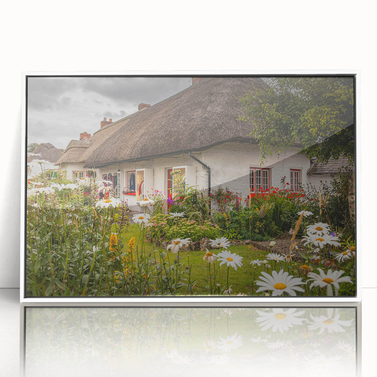 Art deco poster of a serene Ireland landscape in muted green tones on framed acrylic, ideal for nursery wall art.