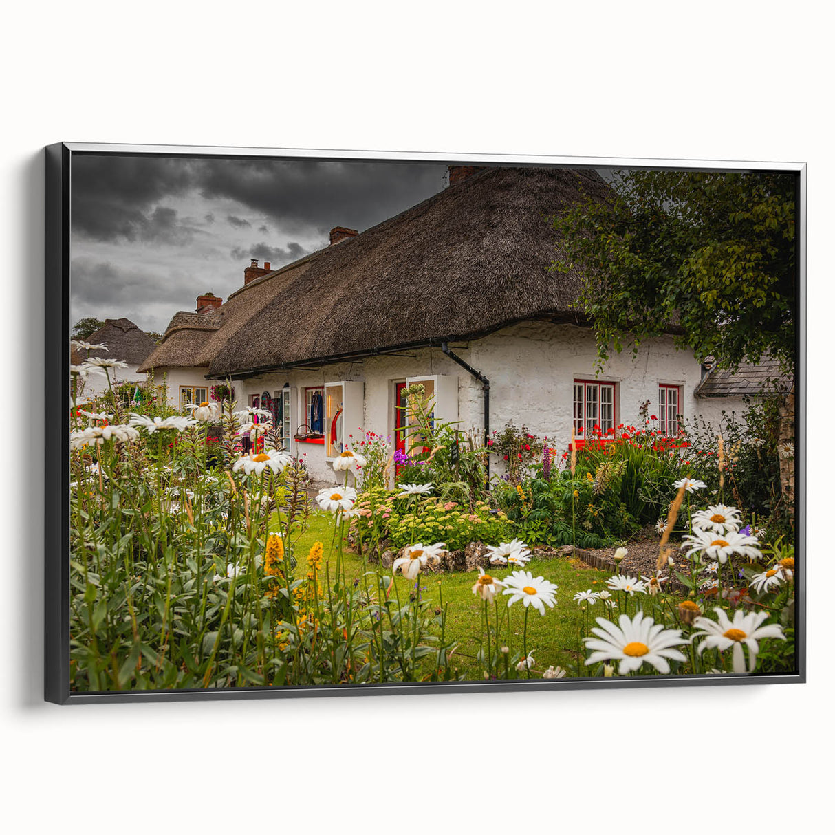 Black and white landscape art painting of a scenic Irish countryside, printed on a framed canvas, suitable for bedroom decor.
