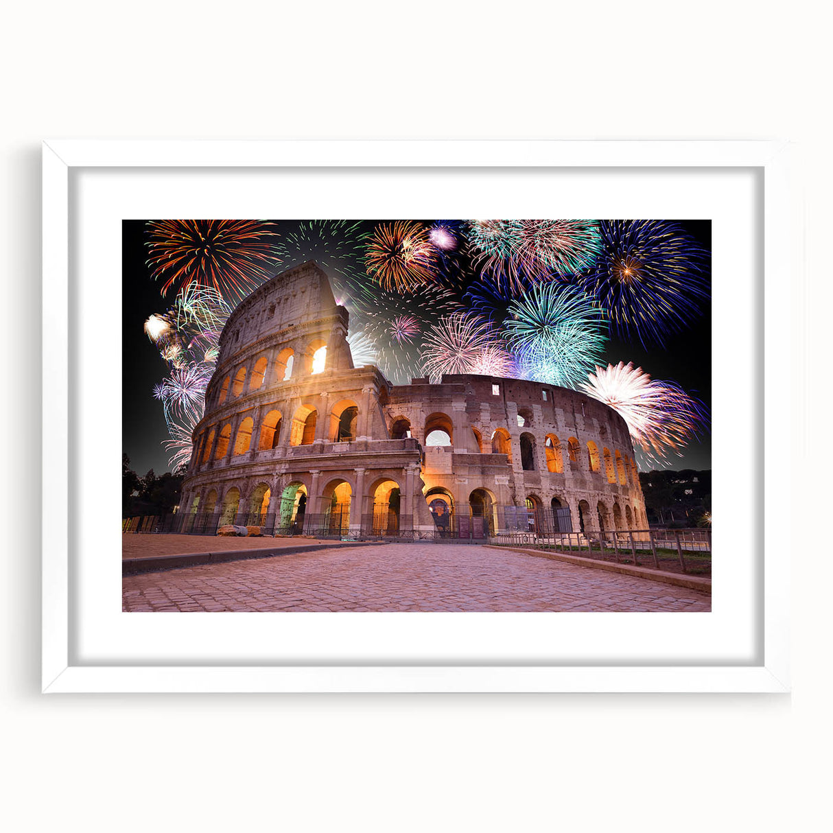 Textured art print of an abstract Rome cityscape in muted earth tones, framed with a white mat, ideal for bedroom wall decor.